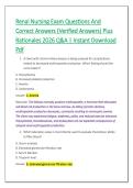 Renal Nursing Exam Questions And &NewLine;Correct Answers &lpar;Verified Answers&rpar; Plus &NewLine;Rationales 2026 Q&A &vert; Instant Download &NewLine;Pdf