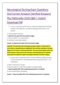 Neurological Nursing Exam Questions &NewLine;And Correct Answers &lpar;Verified Answers&rpar; &NewLine;Plus Rationales 2026 Q&A &vert; Instant &NewLine;Download Pdf 