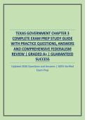 TEXAS GOVERNMENT CHAPTER 3 COMPLETE EXAM PREP STUDY GUIDE WITH PRACTICE QUESTIONS&comma; ANSWERS AND COMPREHENSIVE FEDERALISM REVIEW
