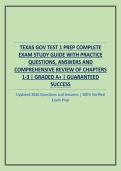 TEXAS GOV TEST 1 PREP COMPLETE EXAM STUDY GUIDE WITH PRACTICE QUESTIONS&comma; ANSWERS AND COMPREHENSIVE REVIEW OF CHAPTERS 1-3