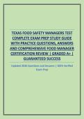 TEXAS FOOD SAFETY MANAGERS TEST COMPLETE EXAM PREP STUDY GUIDE WITH PRACTICE QUESTIONS&comma; ANSWERS AND COMPREHENSIVE FOOD MANAGER CERTIFICATION REVIEW