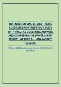 DEFENSIVE DRIVING COURSE - TEXAS COMPLETE EXAM PREP STUDY GUIDE WITH PRACTICE QUESTIONS&comma; ANSWERS AND COMPREHENSIVE DRIVER SAFETY REVIEW