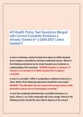 ATI Health Policy Test Questions Merged &NewLine;with Correct Complete Solutions &vert;&vert; &NewLine;Already Graded A&plus; &vert;&vert; 2026-2027 Latest &NewLine;Update&excl;&excl;&excl;