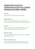 BUSINESS DRIVEN TECHNOLOGY&NewLine;CERTIFICATION EVALUATION TEST COMPLETE&NewLine;QUESTIONS AND CORRECT ANSWERS&NewLine;