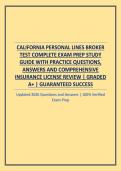 CALIFORNIA PERSONAL LINES BROKER TEST COMPLETE EXAM PREP STUDY GUIDE WITH PRACTICE QUESTIONS&comma; ANSWERS AND COMPREHENSIVE INSURANCE LICENSE REVIEW