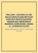 FINAL EXAM - CALIFORNIA LIFE AND HEALTH COMPLETE EXAM PREP STUDY GUIDE WITH PRACTICE QUESTIONS&comma; ANSWERS AND COMPREHENSIVE INSURANCE LICENSE REVIEW