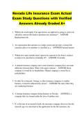 Nevada Life Insurance Exam Actual &NewLine;Exam Study Questions with Verified &NewLine;Answers Already Graded A&plus; 