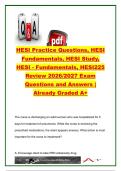 HESI 225 Fundamentals Review 2026&sol;2027 &vert; 300&plus; Questions & Answers &vert; Nursing Fundamentals&comma; Safety&comma; Pharmacology&comma; Clinical Judgment & Patient Care