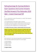 Pathophysiology for Nursing Midterm &NewLine;Exam Questions And Correct Answers &NewLine;&lpar;Verified Answers&rpar; Plus Rationales 2026 &NewLine;Q&A &vert; Instant Download Pdf 