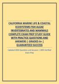 CALIFORNIA MARINE LIFE & COASTAL ECOSYSTEMS FISH ALGAE INVERTEBRATES AND MAMMALS COMPLETE EXAM PREP STUDY GUIDE WITH PRACTICE QUESTIONS AND ANSWERS
