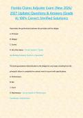 Florida Claims Adjuster Exam &lpar;New 2026 2027 Update&rpar; Questions & Answers -Grade A- 100- Correct &lpar;Verified Solutions&rpar;&period;