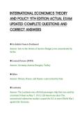 INTERNATIONAL ECONOMICS THEORY&NewLine;AND POLICY 11TH EDITION ACTUAL EXAM&NewLine;UPDATED COMPLETE QUESTIONS AND&NewLine;CORRECT ANSWERS