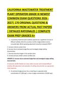 CALIFORNIA WASTEWATER TREATMENT &NewLine;PLANT OPERATOR GRADE III NEWEST &NewLine;COMMON EXAM QUESTIONS 2026 &NewLine;2027&vert; 170 ORIGINAL QUESTIONS & &NewLine;ANSWERS FROM ACTUAL PAST PAPERS &NewLine;&vert; DETAILED RATIONALES &vert; COMPLETE &NewLine;EXAM PREP GRADED A&plus; 