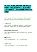 INTERNATIONAL FINANCE THEORY AND&NewLine;POLICY FINAL PAPER FULL QUESTIONS&NewLine;AND CORRECT ANSWERS PREMIUM STUDY&NewLine;SHEET&NewLine;