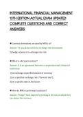 INTERNATIONAL FINANCIAL MANAGEMENT&NewLine;13TH EDITION ACTUAL EXAM UPDATED&NewLine;COMPLETE QUESTIONS AND CORRECT&NewLine;ANSWERS