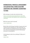 INTERNATIONAL FINANCIAL MANAGEMENT&NewLine;13TH EDITION FINAL PAPER EXAM PREP&NewLine;QUESTIONS AND ANSWERS GUARANTEED&NewLine;TO PASS&NewLine;