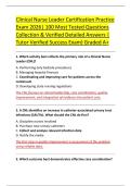 Clinical Nurse Leader Certification Practice &NewLine;Exam 2026&vert; 100 Most Tested Questions &NewLine;Collection & Verified Detailed Answers &vert; &NewLine;Tutor Verified Success Exam&rpar; Graded A&plus; 