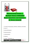 Pharmacology Exam 1 2026&sol;2027 &ndash; 98 Questions & Answers&comma; Pharmacokinetics&comma; ANS Drugs&comma; Opioids&comma; Anesthesia & CNS Pharmacology