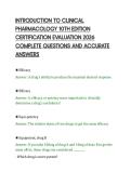INTRODUCTION TO CLINICAL&NewLine;PHARMACOLOGY 10TH EDITION&NewLine;CERTIFICATION EVALUATION 2026&NewLine;COMPLETE QUESTIONS AND ACCURATE&NewLine;ANSWERS