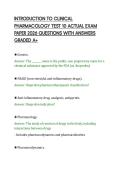 INTRODUCTION TO CLINICAL&NewLine;PHARMACOLOGY TEST 10 ACTUAL EXAM&NewLine;PAPER 2026 QUESTIONS WITH ANSWERS&NewLine;GRADED A&plus;