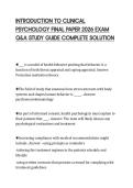 INTRODUCTION TO CLINICAL&NewLine;PSYCHOLOGY FINAL PAPER 2026 EXAM&NewLine;Q&A STUDY GUIDE COMPLETE SOLUTION&NewLine;