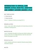 INTRODUCTION TO CRITICAL CARE NURSING ACTUAL EXAM FULL QUESTIONS AND CORRECT ANSWERS GRADED A PLUS&period;pdf&NewLine;&NewLine;