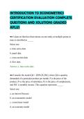 INTRODUCTION TO ECONOMETRICS&NewLine;CERTIFICATION EVALUATION COMPLETE&NewLine;QUESTIONS AND SOLUTIONS GRADED&NewLine;APLUS