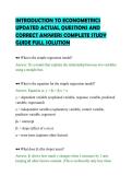INTRODUCTION TO ECONOMETRICS&NewLine;UPDATED ACTUAL QUESTIONS AND&NewLine;CORRECT ANSWERS COMPLETE STUDY&NewLine;GUIDE FULL SOLUTION&NewLine;