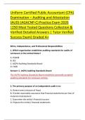 Uniform Certified Public Accountant &lpar;CPA&rpar; &NewLine;Examination &ndash; Auditing and Attestation &NewLine;&lpar;AUD&rpar; &lpar;AGACNP-C&rpar; Practice Exam 2026 &NewLine;&vert;250 Most Tested Questions Collection & &NewLine;Verified Detailed Answers &vert; Tutor Verified &NewLine;Success Exam&rpar; Graded A&plus; 