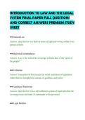 INTRODUCTION TO LAW AND THE LEGAL&NewLine;SYSTEM FINAL PAPER FULL QUESTIONS&NewLine;AND CORRECT ANSWERS PREMIUM STUDY&NewLine;SHEET&NewLine;