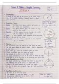 A neat&comma; student-friendly Class 9 Maths handwritten notebook style&comma; inspired by school revision notes&period; The design uses clear headings&comma; colorful underlines&comma; boxed formulas&comma; short explanations&comma; bullet points&comma; and simple labelled circle diagrams to make the c