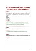 CERTIFIED DIALYSIS NURSE &lpar;CDN&rpar; EXAM QUESTIONS AND VERIFIED ANSWERS