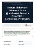 Honors Philosophy Semester Exam Questions & Answers 2026-2027 Comprehensive Review