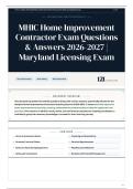 MHIC Home Improvement Contractor Exam Questions & Answers 2026&sol;2027 Maryland Licensing Exam