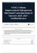 NASCLA Home Improvement Salesperson Maryland Exam Questions & Answers 2026&sol;2027 Verified Review