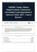 Suffolk County Home Improvement Contractor Licensing Exam Questions & Answers 2026&sol;2027 Latest Review