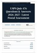 USPS Quiz 476 Questions & Answers 2026-2027 Latest Postal Assessment