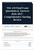 NSG 430 Final Exam Questions & Answers 2026-2027 Comprehensive Nursing Review