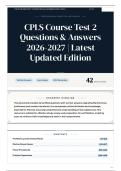 CPLS Course Test 2 Questions & Answers 2026-2027 Latest Updated Edition