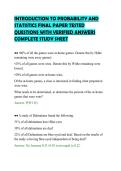 INTRODUCTION TO PROBABILITY AND&NewLine;STATISTICS FINAL PAPER TESTED&NewLine;QUESTIONS WITH VERIFIED ANSWERS&NewLine;COMPLETE STUDY SHEET