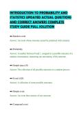 INTRODUCTION TO PROBABILITY AND&NewLine;STATISTICS UPDATED ACTUAL QUESTIONS&NewLine;AND CORRECT ANSWERS COMPLETE&NewLine;STUDY GUIDE FULL SOLUTION&NewLine;