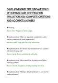 DAVIS ADVANTAGE FOR FUNDAMENTALS&NewLine;OF NURSING CARE CERTIFICATION&NewLine;EVALUATION 2026 COMPLETE QUESTIONS&NewLine;AND ACCURATE ANSWERS