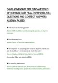 DAVIS ADVANTAGE FOR FUNDAMENTALS&NewLine;OF NURSING CARE FINAL PAPER 2026 FULL&NewLine;QUESTIONS AND CORRECT ANSWERS&NewLine;ALREADY PASSED&NewLine;