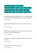 INTRODUCTION TO PYTHON&NewLine;PROGRAMMING AND DATA STRUCTURES&NewLine;CERTIFICATION TEST PAPER VERIFIED&NewLine;QUESTIONS AND SOLUTIONS GRADED A&plus;&NewLine;