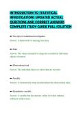 INTRODUCTION TO STATISTICAL&NewLine;INVESTIGATIONS UPDATED ACTUAL&NewLine;QUESTIONS AND CORRECT ANSWERS&NewLine;COMPLETE STUDY GUIDE FULL SOLUTION