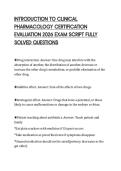 INTRODUCTION TO CLINICAL&NewLine;PHARMACOLOGY CERTIFICATION&NewLine;EVALUATION 2026 EXAM SCRIPT FULLY&NewLine;SOLVED QUESTIONS