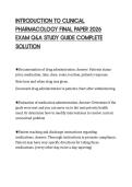 INTRODUCTION TO CLINICAL&NewLine;PHARMACOLOGY FINAL PAPER 2026&NewLine;EXAM Q&A STUDY GUIDE COMPLETE&NewLine;SOLUTION&NewLine;