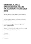 INTRODUCTION TO CLINICAL&NewLine;PHARMACOLOGY STUDY SHEET 2026&NewLine;EXAM QUESTIONS AND ANSWERS EXPERT&NewLine;VERIFIED&NewLine;