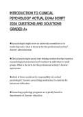 INTRODUCTION TO CLINICAL&NewLine;PSYCHOLOGY ACTUAL EXAM SCRIPT&NewLine;2026 QUESTIONS AND SOLUTIONS&NewLine;GRADED A&plus;&NewLine;
