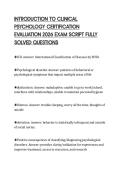 INTRODUCTION TO CLINICAL&NewLine;PSYCHOLOGY CERTIFICATION&NewLine;EVALUATION 2026 EXAM SCRIPT FULLY&NewLine;SOLVED QUESTIONS